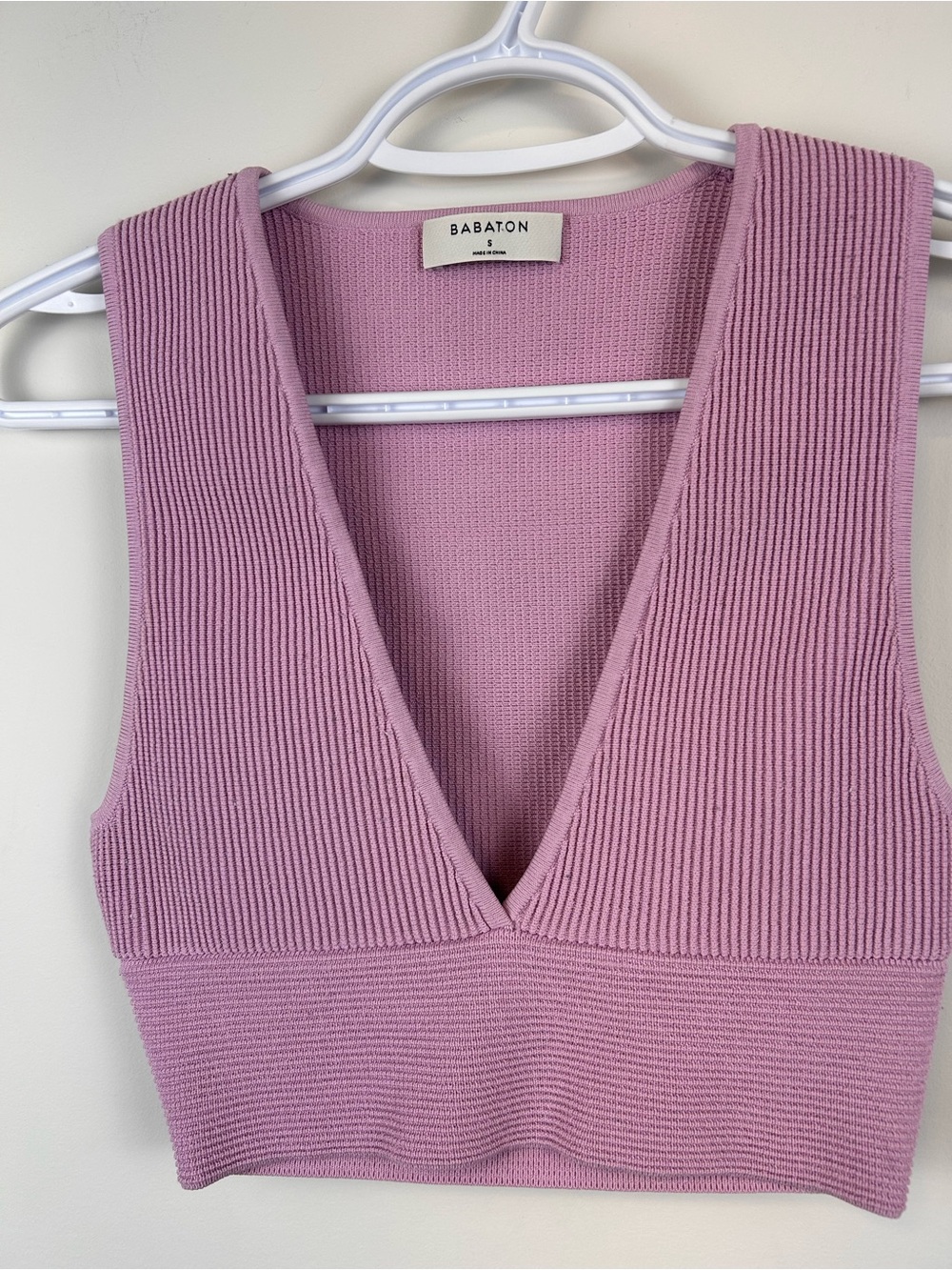 Babaton Sculpt Knit Deep V Cropped Tank Top Mauve Pink Size Small